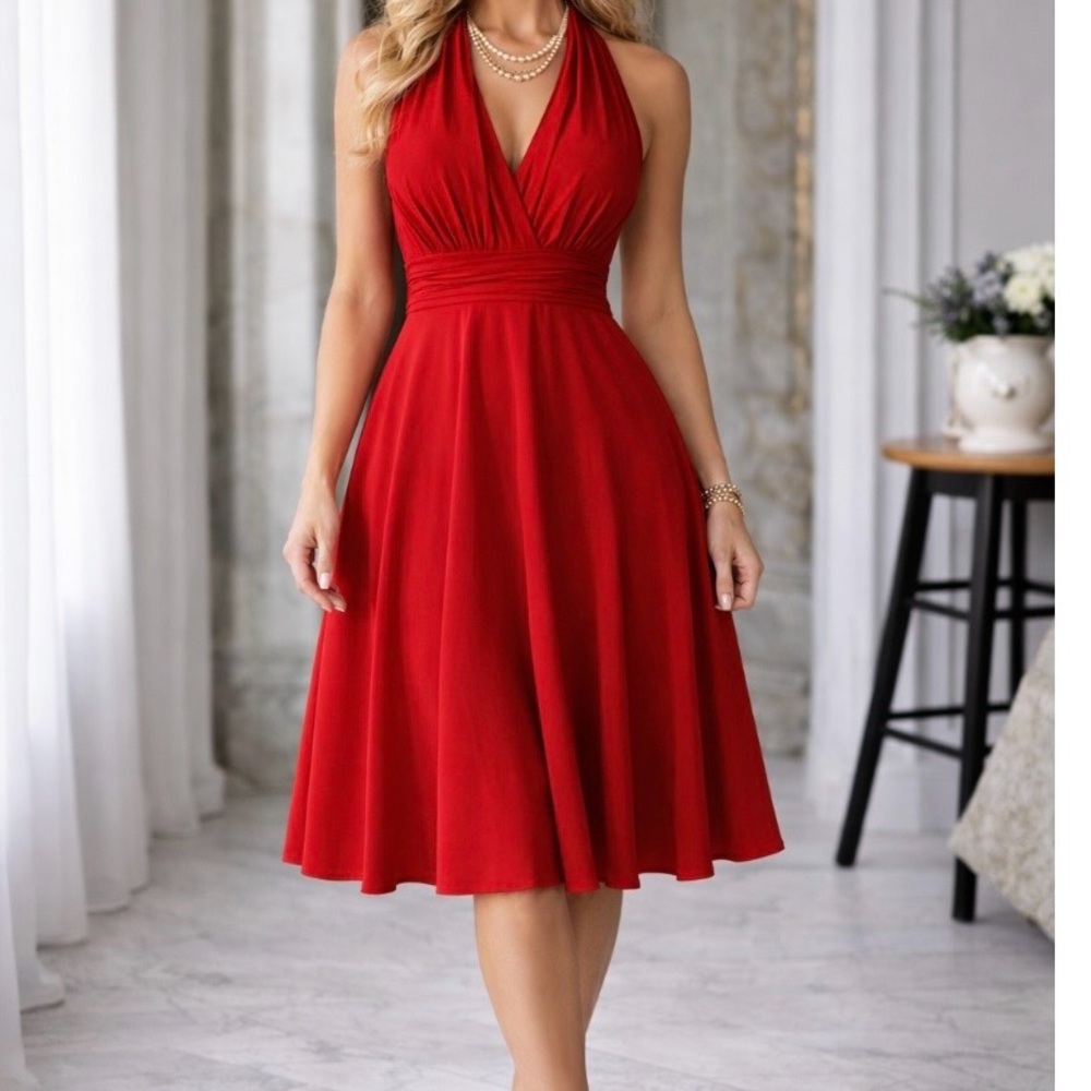 Evan-Picone Red Halter Dress | Holiday Cocktail Party | Size 6